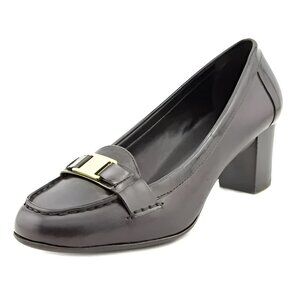 Ralph Lauren Classic Brown Leather Neutral Minimalist Loafers Heels Pumps 9.5
